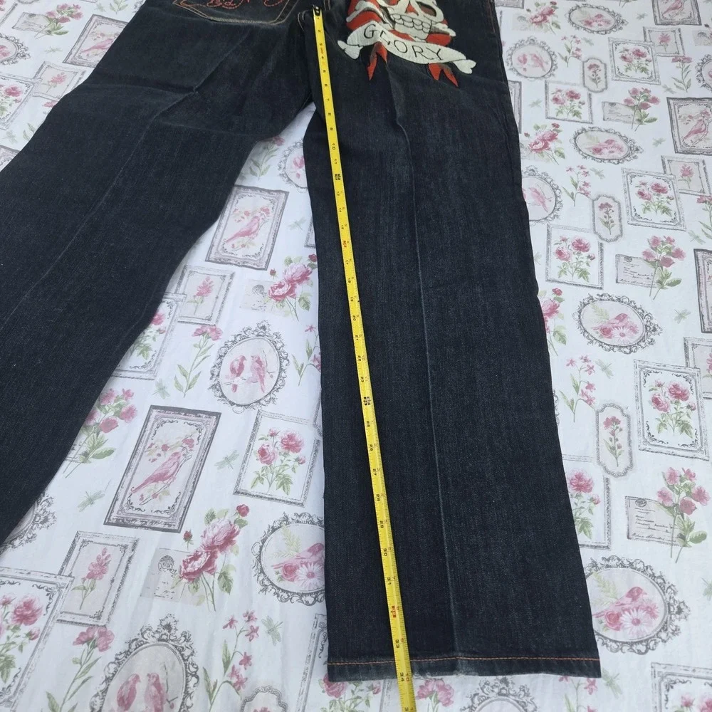 Vtg 2000s Ed Hardy Death or Glory Skull Embroidered Denim Jeans Y2K Men's‎ 38x34